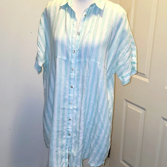 Lanhtropy Island Stripe Linen Dress Button Midi NEW Medium - Picture 1 of 10